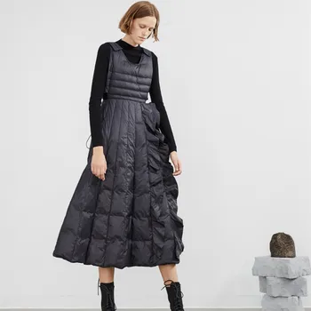 

Original Design Women Winter Elegant Slim Sweet Sleeveless Down Vest Ladies Casual All-Match Long Skirt Style Warm Down Vest