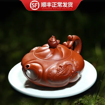 

Hide a pot of the yixing ore Zhao Zhuang zhu mud recommended pure hand carved painting with leap suits the teapot