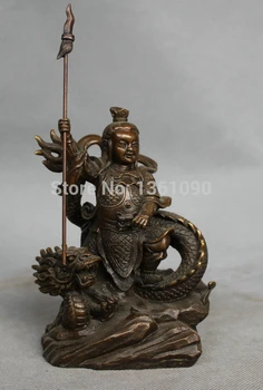 

00450 8'' China Mythology Nalakuvara Boy Scout Warrior Ride Dragon Bronze Statue