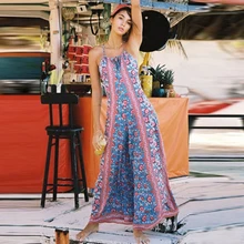 Весенне-летний сексуальный комбинезон с цветочным принтом Женский Повседневный комбинезон с открытой спиной Женские пикантные тонкие бретельки широкие брюки