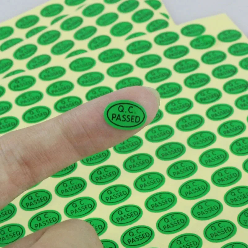 QC stickers lable paper QC PASSED label stickers self adhensive oval white/green 2700pcs/lot
