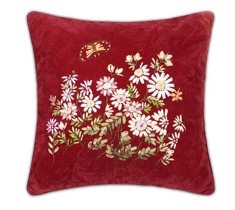 

JURHOO Embroidery Manufacturers Wholesale Handmade Embroidery Cross Stitch Ribbon Embroidery Cushion Pillow Cover 02031