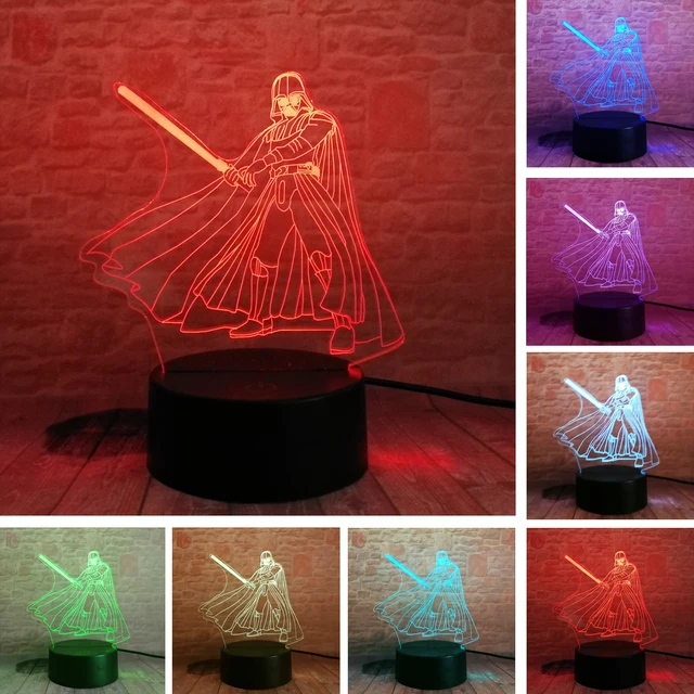 3D USB Star Wars Darth Vader Guerrero Negro lámpara de mesa 7 colores Visual LED estado de ánimo oscurecimiento sueño iluminación noche luz niños juguetes regalo - Imagen 6