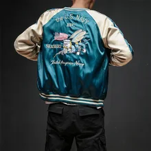 Двусторонняя Роскошная куртка-бомбер с вышивкой, гладкая мужская куртка sukayang Yokosuka, Сувенирная Куртка, уличная бейсбольная куртка в стиле хип-хоп