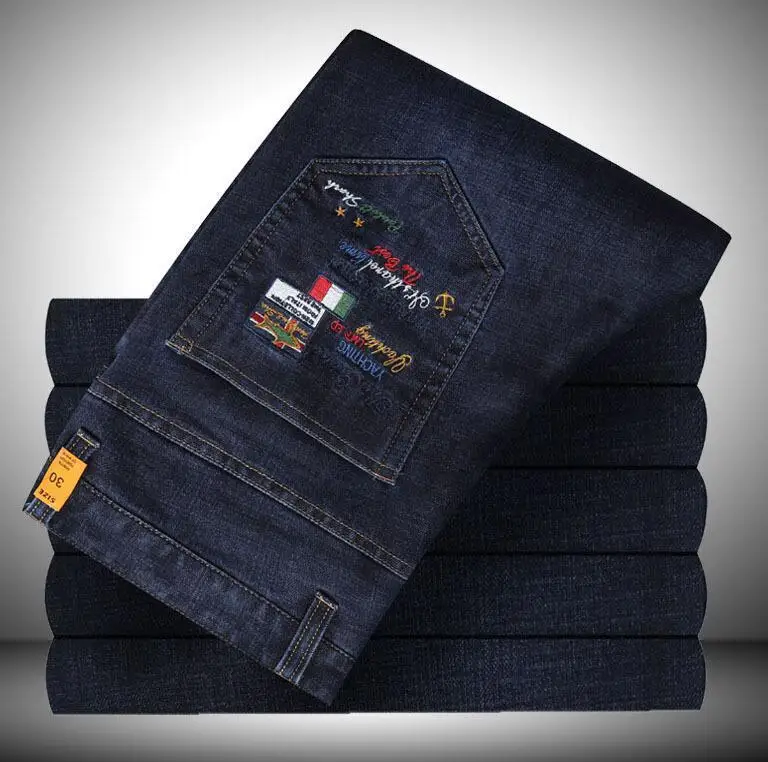 Newewt Fashion Designer Jeans Hot sale Top quality Mens Jeans Shark pants Brand Men Straight Dark blue pants - Цвет: 01