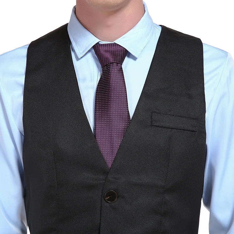 Стиль Мужская мода Slim Fit однорядные три пряжки сплошной цвет джентльмен костюм жилет M16