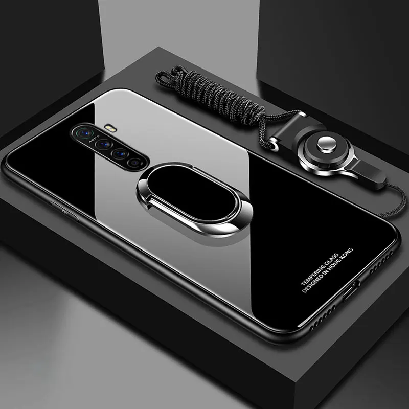 Magnet Ring Stand Tempered Glass Protective Phone Case with Back Cover