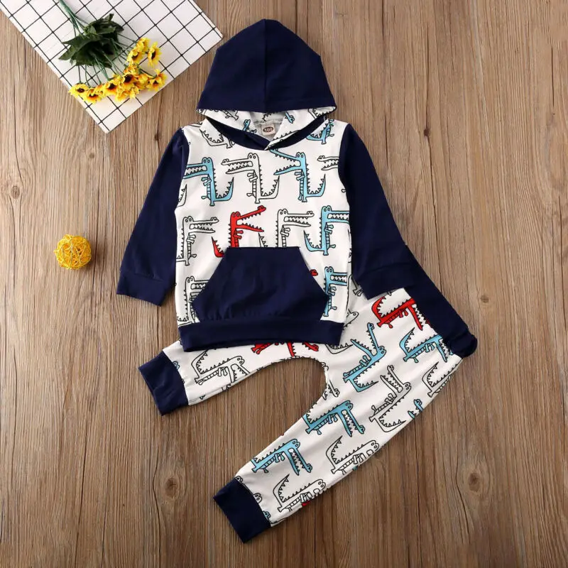  Toddler Baby Boy Clothes dinosaur Print Hoodies + Long Pants 2pcs Set Sweatshirt Set