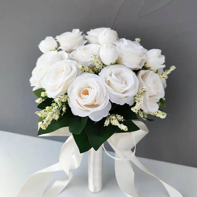 Bouquet da sposa damigella d'onore Bouquet da sposa fiori di seta bianca rose sposa artificiale biutonniere spille Mariage Bouquet accessori da sposa 1