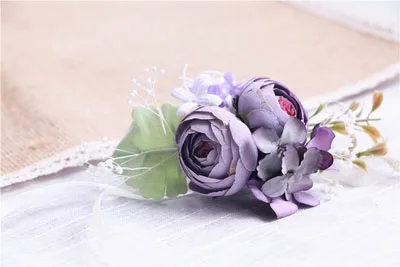 Шелковый Пион розы бутоньерки Свадебные украшения Свадебный корсаж на запястье булавка бутоньерка цветы для гостей подружки невесты - Цвет: 008