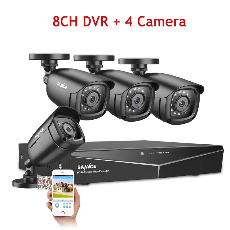 SANNCE 8CH DVR 1080P CCTV System Video Recorder 4/8 PCS 2MP Home Security Waterproof Night Vision Camera Surveillance Kits - Цвет: Black