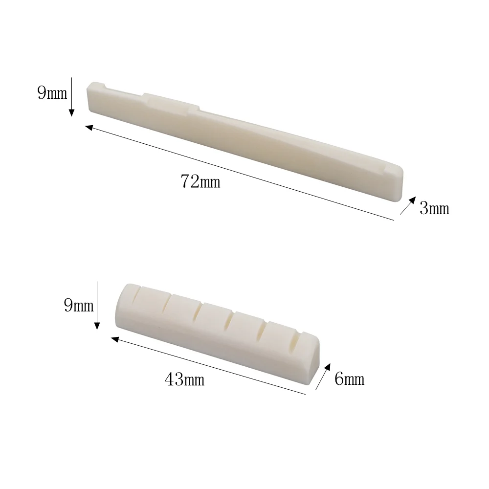 Left/Right Guitar Bridge Saddle Nut 6 String Made of Real Bone for Acoustic Guitar 43&times;6&times;9mm 72/76&times;3&times;9mm