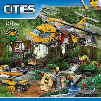 

1298pcs Jungle Explore Helicopter Compatible With 60162 City FIRE RESCUE Car Police Building Blocks Toys For Children Gift