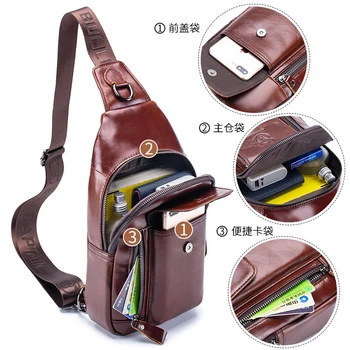 

Men the first layer Cowhide leather Chest Bag Male Casual Functional Fanny Waist Bag Money mobile phone bag male shoulder bag
