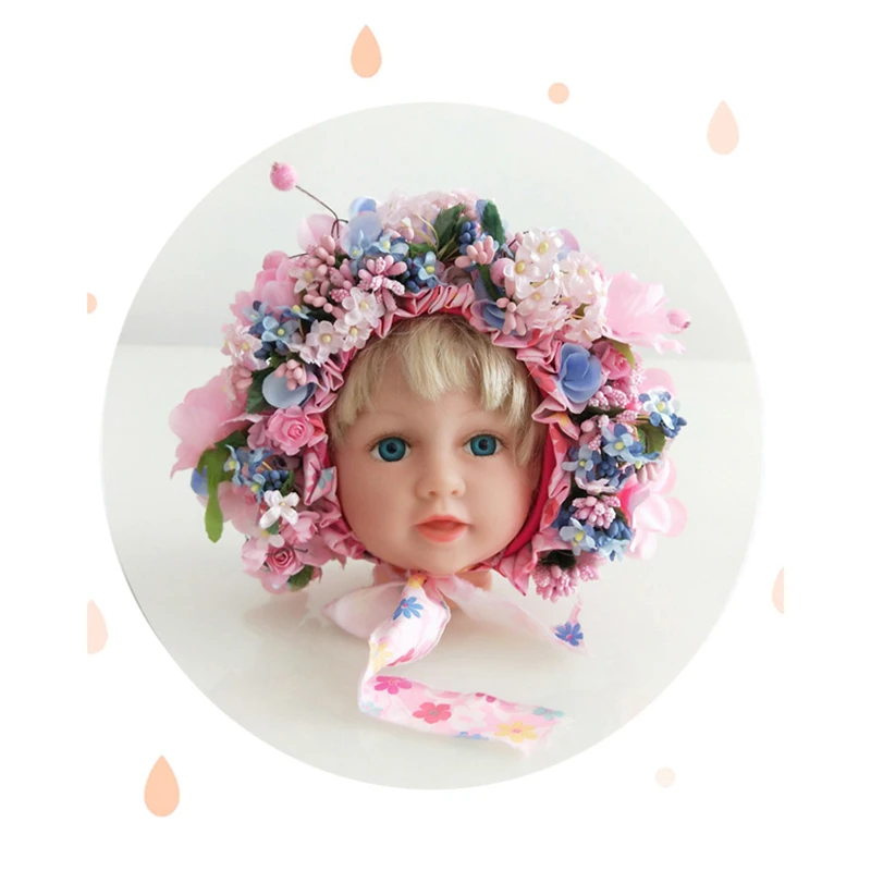 Головной убор для новорожденных с цветами аксессуары для фотосъемки ручной работы 3d цветы Младенческая Bebe повязка на голову реквизит для фотографий украшения для волос - Цвет: Розовый