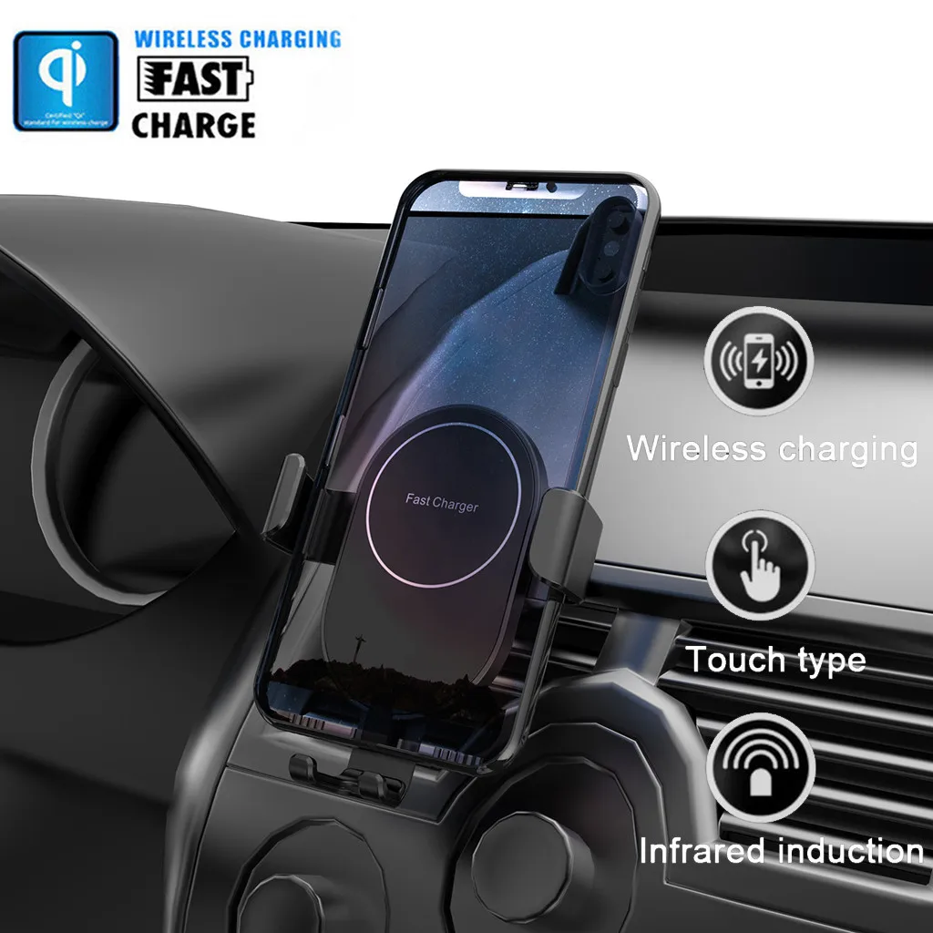 Автомобильный держатель для телефона iPhone samsung интеллектуальный инфракрасный Qi автомобильное беспроводное зарядное устройство Вентиляционное Крепление Держатель для мобильного телефона Подставка