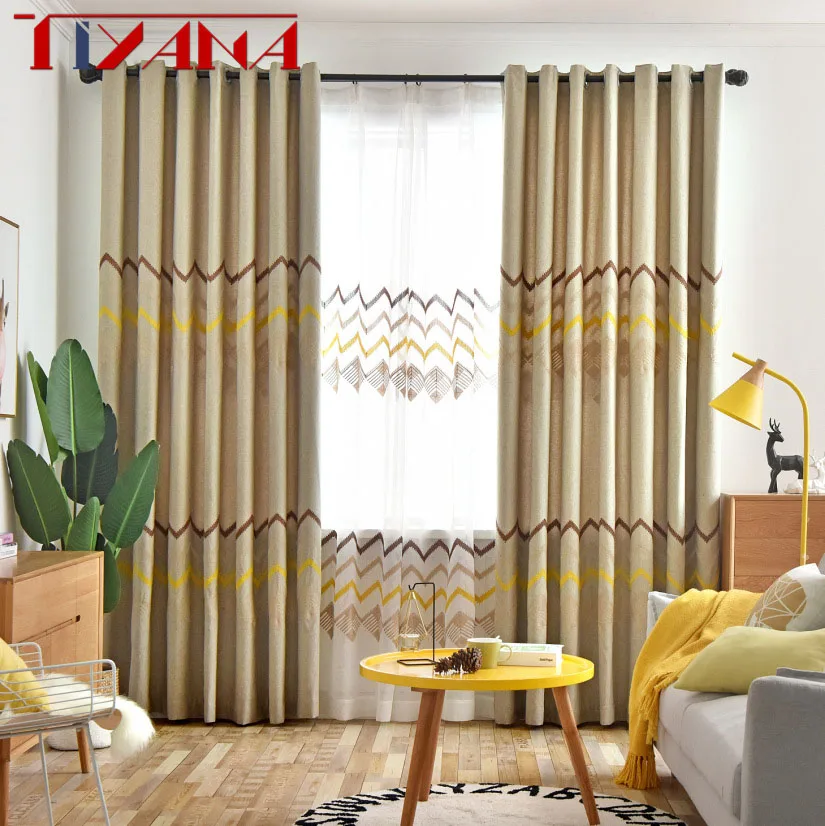 

Geometric Wave Embroidered Cotton and Linen Curtains Drapes Curtains For Living Room Modern Bedroom Kitchen Tulle T266#4