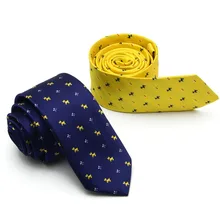 Узкий галстук в Корейском стиле, 6 см, Мужской и Женский, студенческий, литературный, веер, темно-синий/Золотой, желтый, с узором в виде щенка, с вышивкой, галстук
