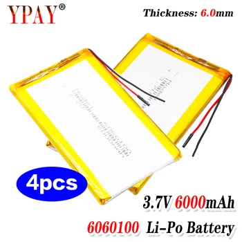 

4pcs New Durable 6060100 6000mAh 3.7V Lithium Polymer Batteries 3.94x2.36x0.24" Rechargeable Li-Po Lipolymer Battery