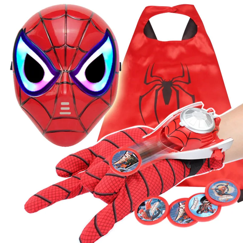 

Superhero Figure LED Sound Light Spider Man Mask Shield Sword Toys Glove Launcher Spiderman Model Toy Kids Party Cosplay Props