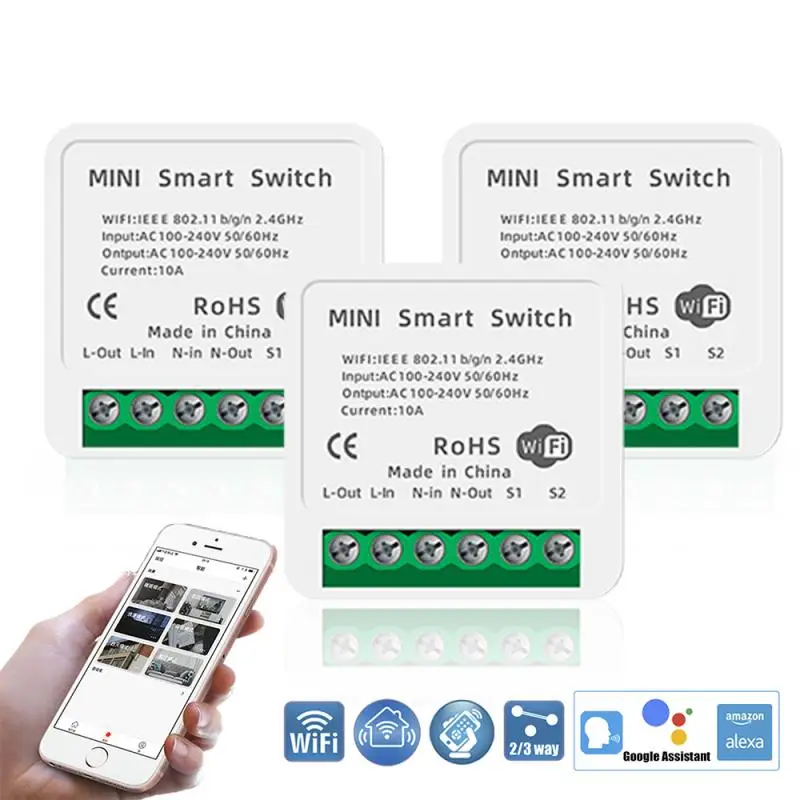 Módulo de interruptor de luz Led inteligente para el hogar, minicontrolador inteligente con Wifi, compatible con aplicaciones de 2 vías, relé de voz, temporizador para Google, Alexa, 16A y 10A