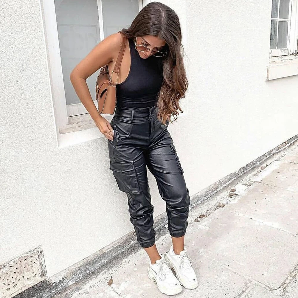 cargo leather trousers