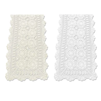 

Cotton Handmade Crochet Lace Table Runner Rectangle Coffee Table Dresser Decor 15.7 X55 Inch