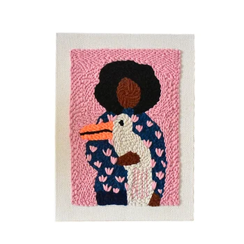 

DIY Knitting Wool Rug Hooking Kit Handcraft Woolen Embroidery Creative Gift with 26 x 35cm Frame Punch Needle Peace Pigeon Girl