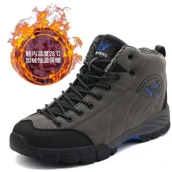 

Super Warm Men Winter Boots Suede Leather Snow Boots Fur Plush Winter Snow Shoes For Men Lace Up Outdoor Boots Shoes Plus Size