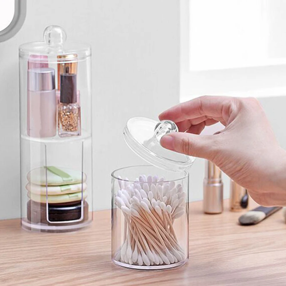 Clear Empty Acrylic Round Cotton Swabs Stick Makeup Pads Balls Storage Box Facial Puffs Cosmetic Organizer