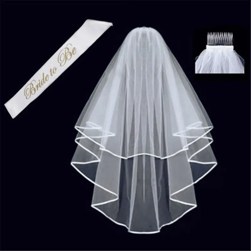 

2018 Hot Bridal Wedding Decoration Veil with Comb White+Gold "Bride To Be" Satin Sash Bachelorette Party Bridal Supplies Gift