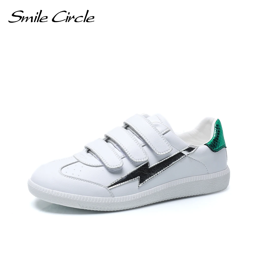 Smile Circle/весенние белые кроссовки Женская кожаная обувь на плоской платформе с