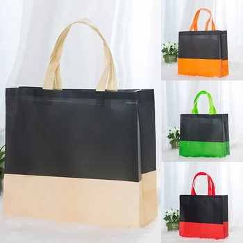 

New Foldable Shopping Bag Reusable Tote Pouch Folding Travel Shopper Bag Patchwork Color Fabric Non-Woven Eco Shopping Bags
