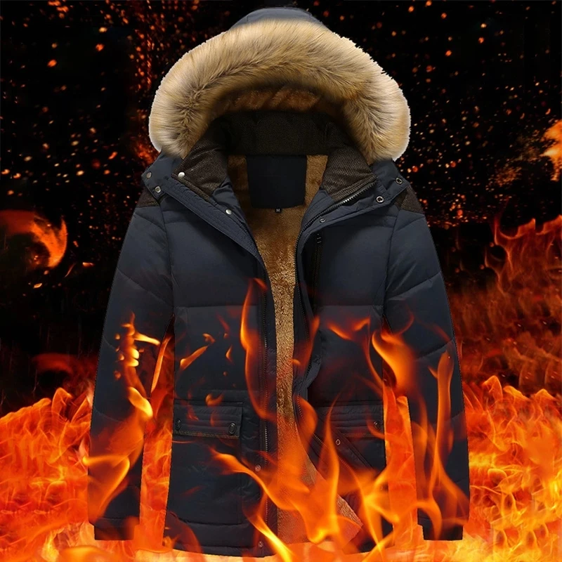 2021 New Men Thick Parkas Wool Linner Male Casual Hooded Fur Collar Jacket Coat Large Size 7XL Mens Coat Windbreak Winter