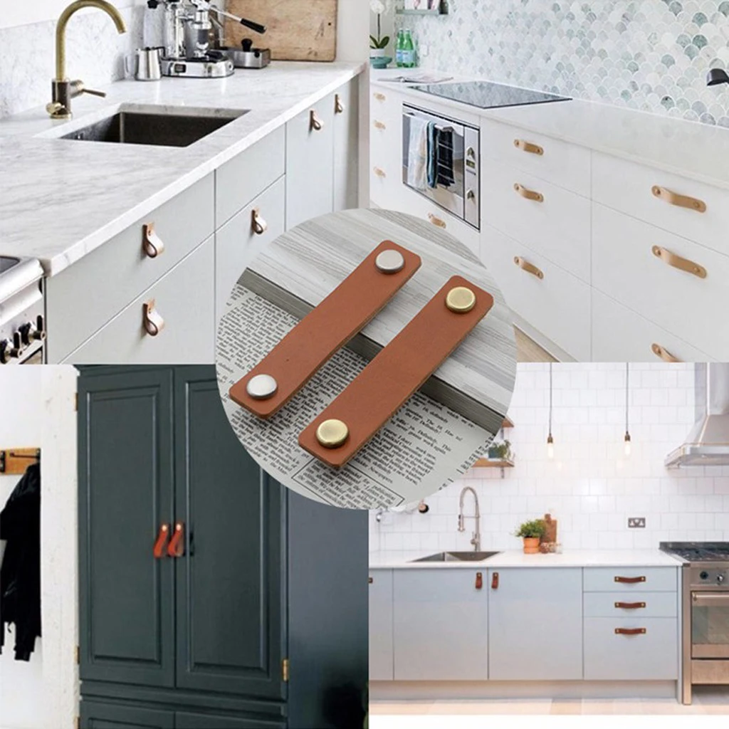 1 Set Nordic Handmade Leather Door Handle Pulls Knob Kitchen Furniture Drawer Cabinet Handles Pull Knob