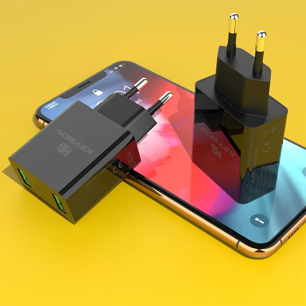 KEYSION светодиодный дисплей 2 USB зарядное устройство для iPhone 11 Pro iPad быстрое настенное зарядное устройство для samsung Xiaomi huawei телефон адаптер зарядное устройство EU US - Тип штекера: EU Black