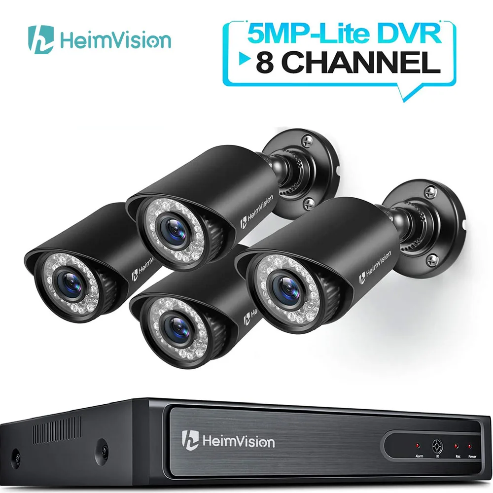 

HeimVision HM245 1080P Security Camera System 8CH 5MP-Lite DVR 4Pcs 1920TVL Outdoor Wired CCTV Camera Motion Alert Remote Access