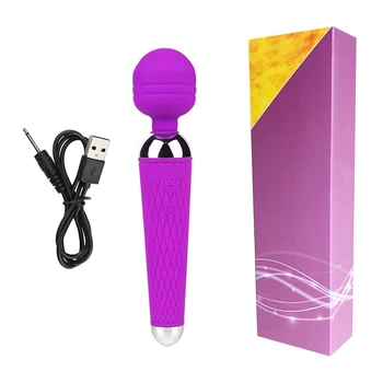 Female USB Recharge Vibrator Massager Magic Wand Powerful G Spot Clitoris Stimulator Vibrating Adult Sex Toys for Women 12