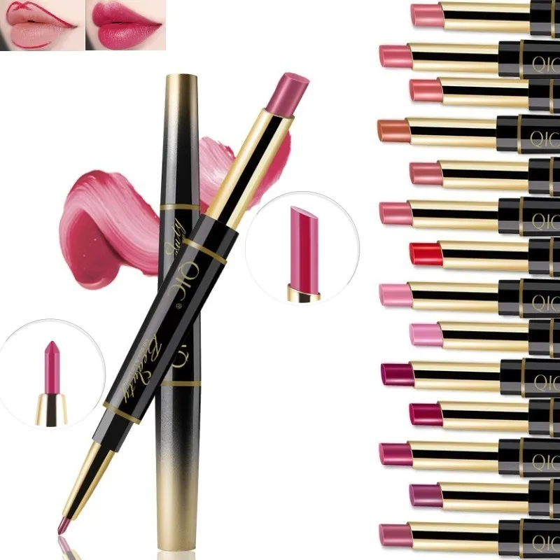 

14 color matte double head lipstick lipstick waterproof lasting moisturizing lip liner velvet glossy pencil