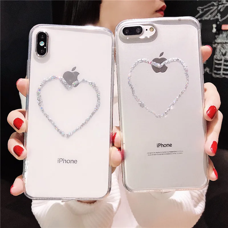 Милый чехол для телефона с бриллиантовым сердцем Iphone X 11 pro Xs Max Xr 10 8 7 6 6s Plus