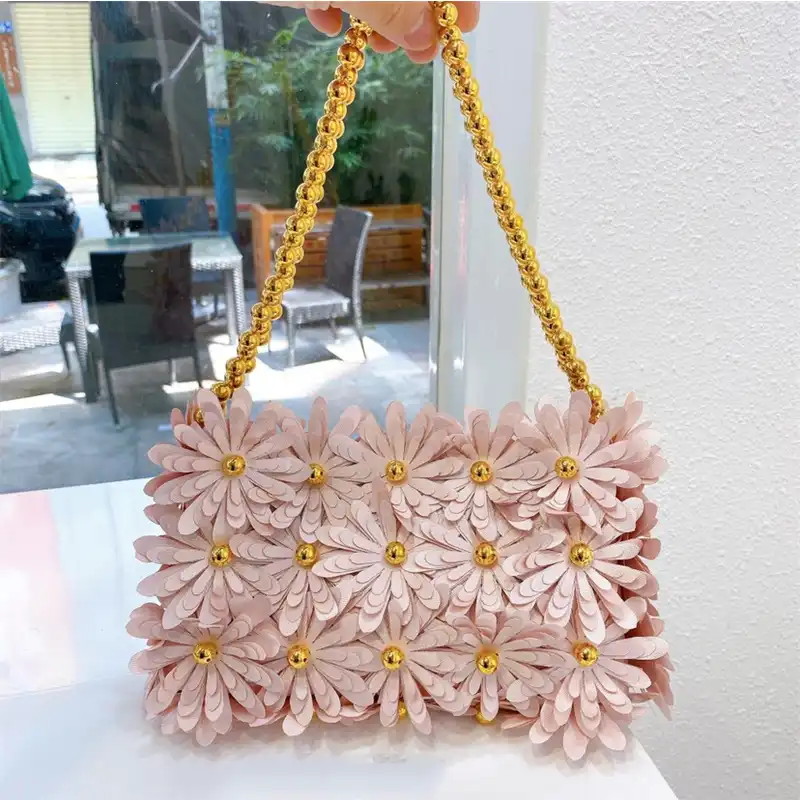 リトルデイジーミニハンドバッグ女性 ハンドメイドのビーズ紫色の花女性の結婚式のパーティー財布バッグ休日浜の女性のバッグzd1795 Aliexpress