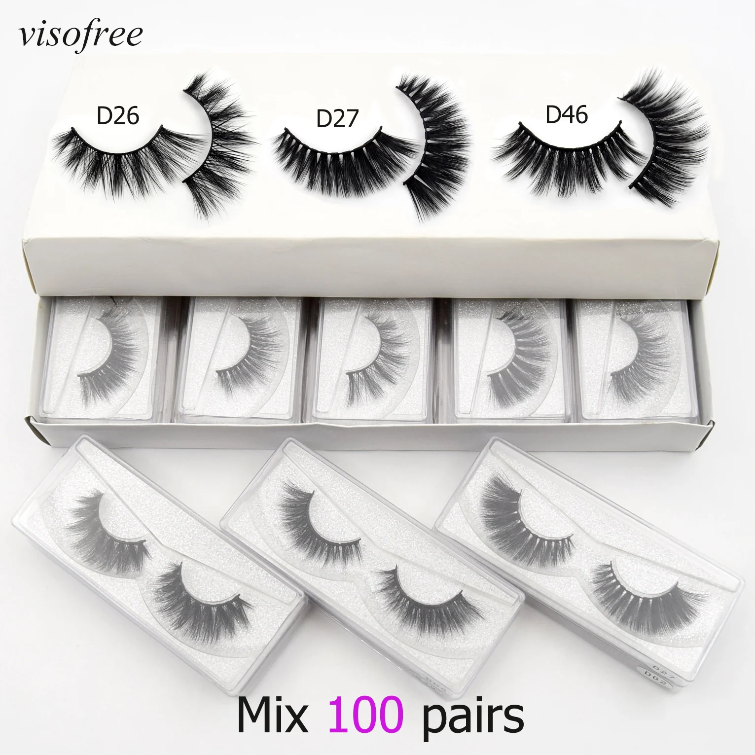 100 пар/упак. visofree 3D Искусственные норковые ресницы wispy полная полоса ресниц