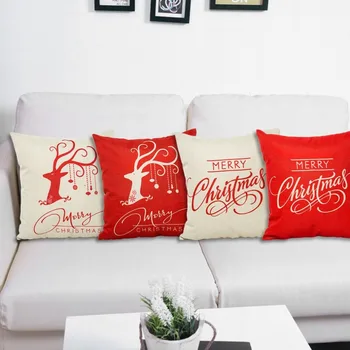 

OUTADX mas linen Cushion Cover Cotton Polyester Christmas Printed Home Decoration Sofa Seat Car Pillowcase Pillow Cover 45x45cm
