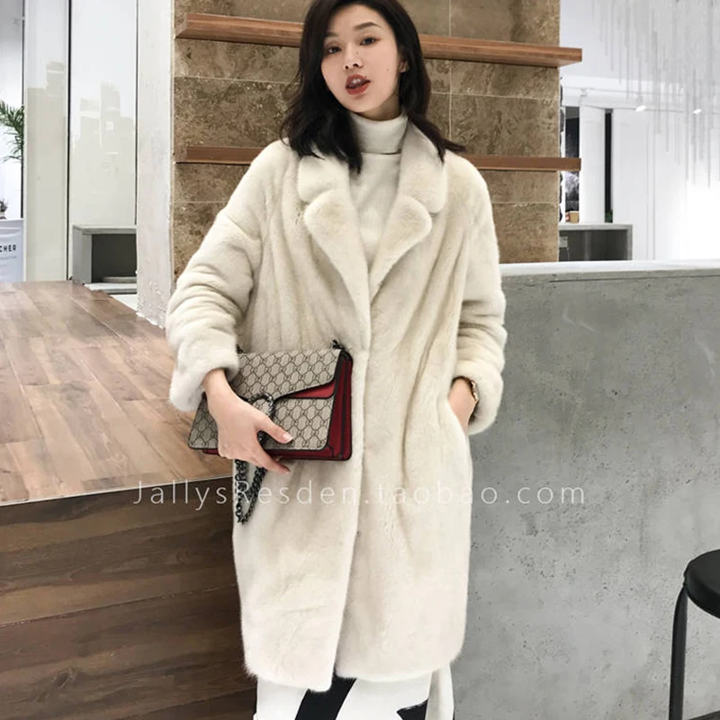 Beige Модное пальто из искусственного меха Осень Зима Женское повседневное теплое приталенное длинное пальто из искусственного меха норки с карманами зимнее пальто женская меховая куртка верхняя одежда - Цвет: Beige