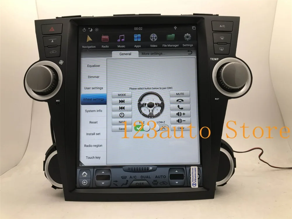 12,1 дюймов вертикальный экран Tesla стиль Android 8,1 Авто DVD gps навигатор плеер для Toyota Highlander Kluger 2008-2013 стерео