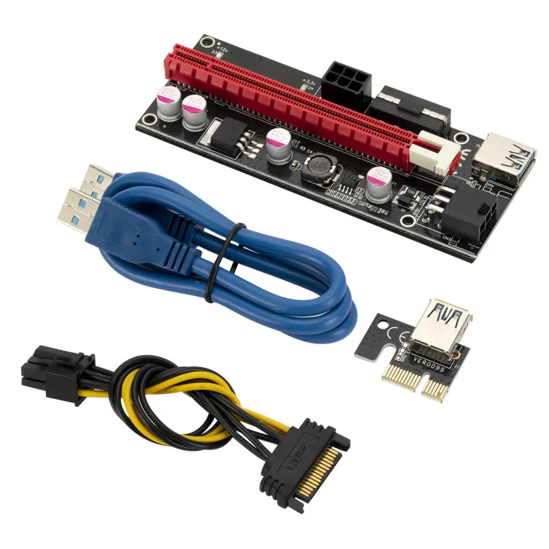 

Newest VER009 USB 3.0 PCI-E Riser VER 009S Express 1X 4x 8x 16x Extender Pcie Riser Adapter Card SATA 15PIN to 6 PIN 3IN1 Power