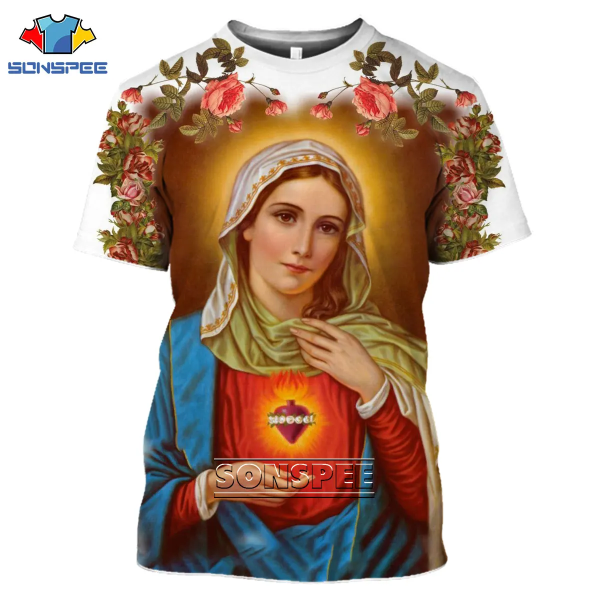 LIASOSO 3D Guadalupe Virgin Mary Catholic Print T-shirt Summer O-neck Fashion Casual Short Sleeve Harajuku Style Clothing Top