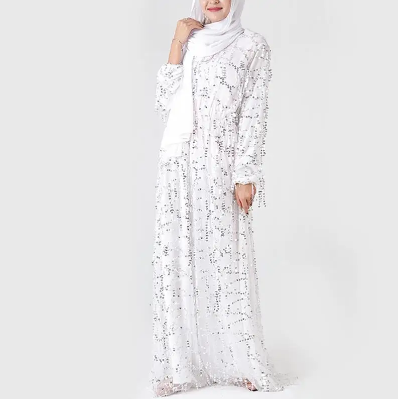 Абайя мусульманский хиджаб платье кафтан пакистанский Арабский исламский платья Elbise Турция халат Musulmane Longue Sukienki кафтан Vestidos - Цвет: White Gold dress