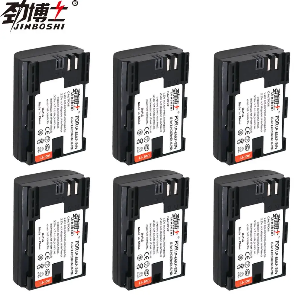 

6X LP-E6 LP E6 Rechargeable Battery For Canon LPE6 EOS 5D Mark II 2 III 3 6D 7D 60D 60Da 70D 80D DSLR EOS 5DS Digital Camera
