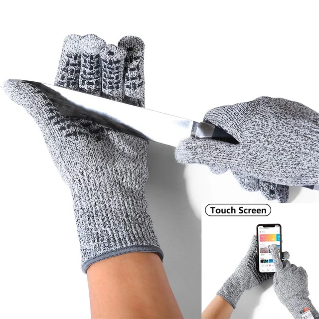 Nivel 5 anti-corte pegamento anti-deslizante táctil pantalla cocina cortar madera reparación durable resistente al desgaste antideslizante guantes